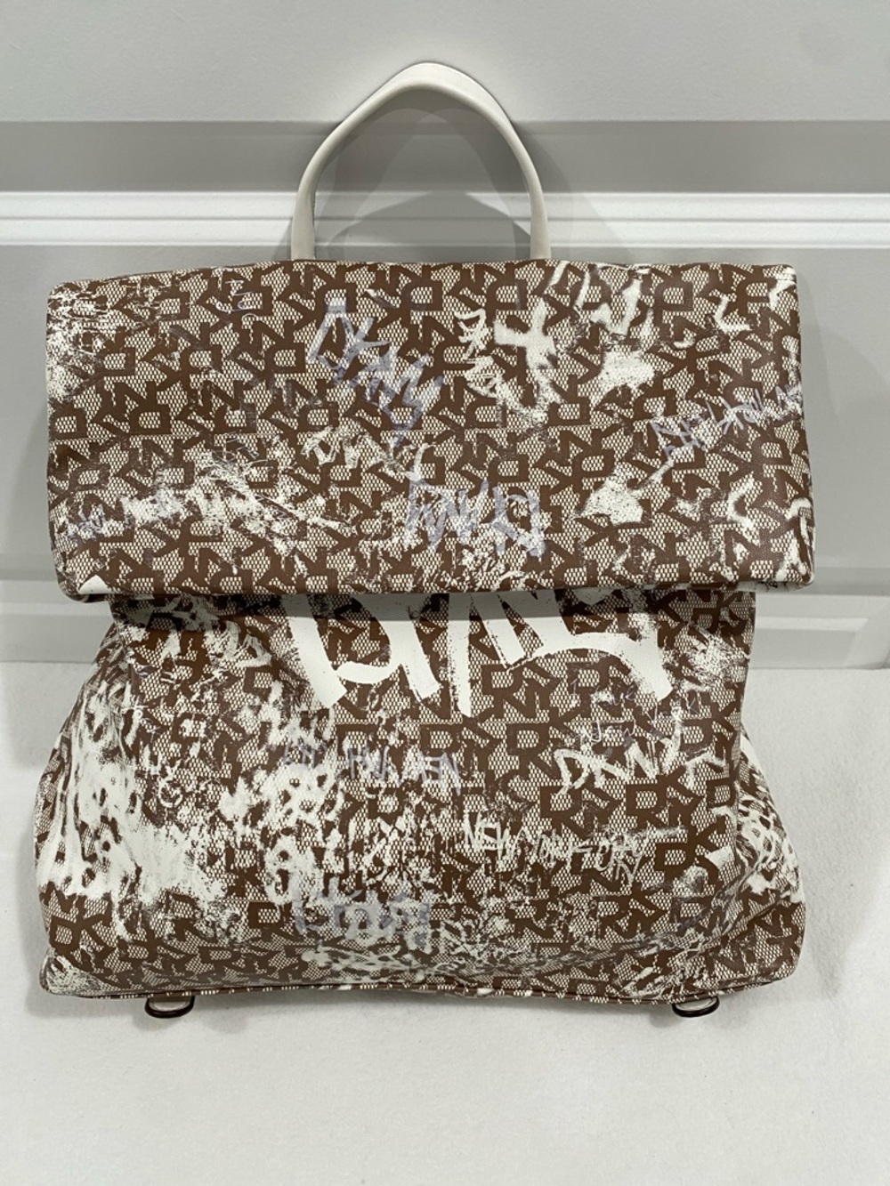 DKNY Tilly This Graffiti Foldover Backpack Logo Graffity Print New Without Tags